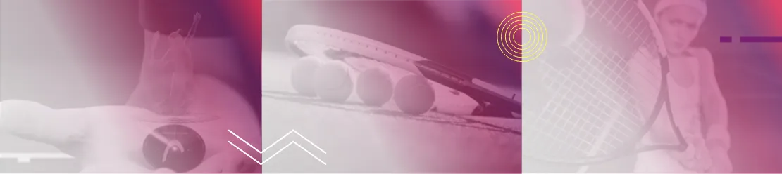Bildstreifen mit Sportartikeln, überlagert von rosa Farbverlauf