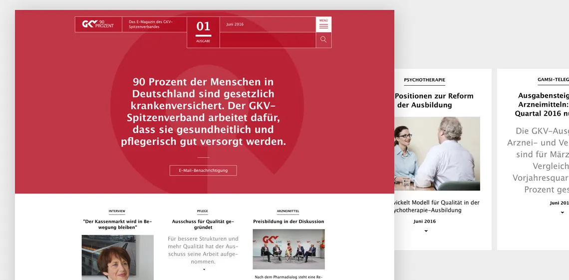 Screenshot der Startseite des E-Magazines des GKW-Spitzenverbandes