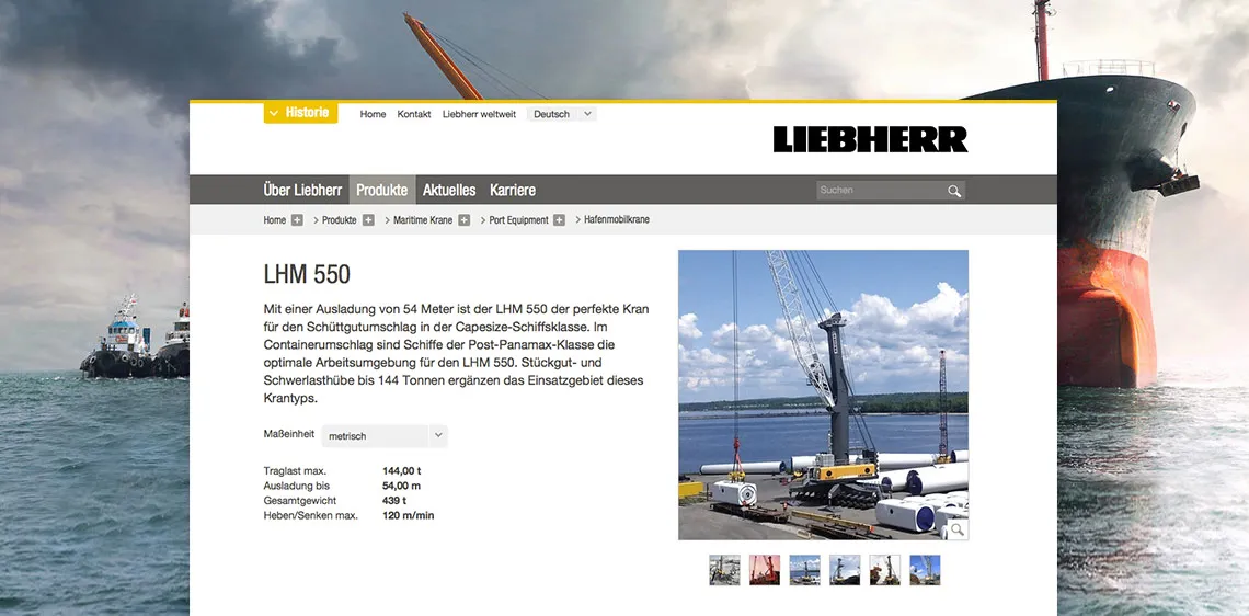 Screenshot Produktinfo Liebherr