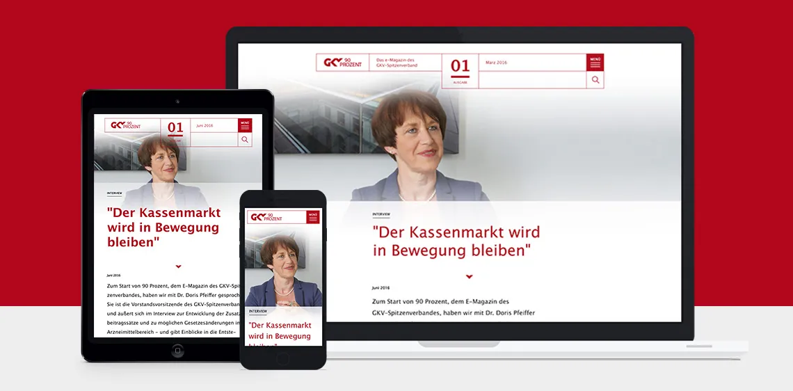 E-Magazine des GKV-Spitzenverbandes im responsiven Design für Tablet, Smartphone und Laptop