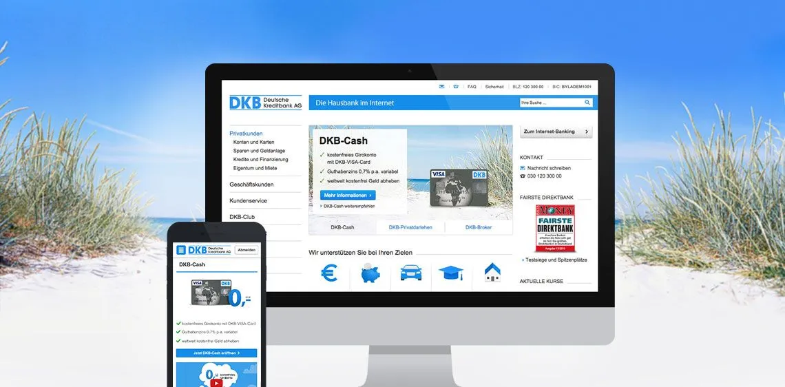Online-Banking anhand der Website von DKB dargestellt
