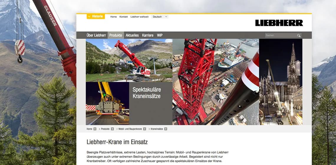 Screenshot Storytelling Formate Liebherr
