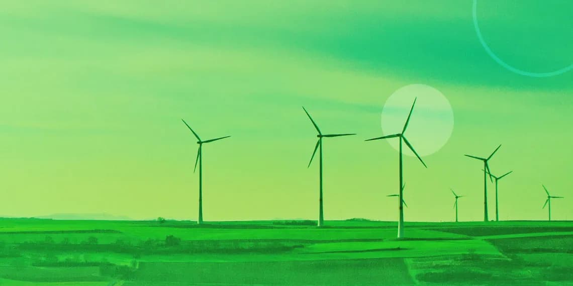 Schaubild von Windrädern im Windpark für den Branchen-Monitor Energie von synaigy. 
