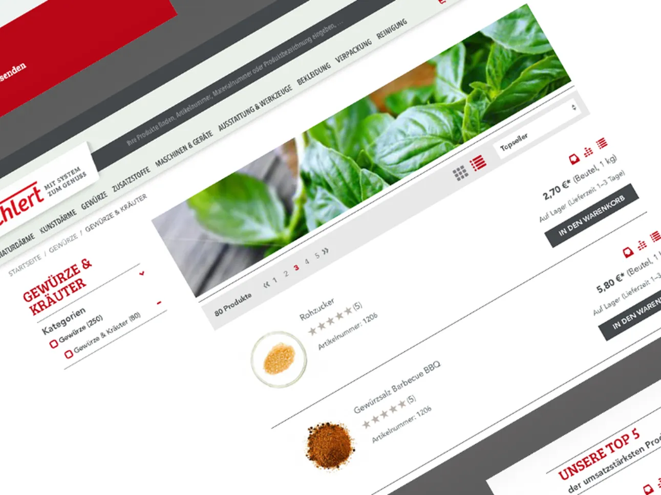 Breite Ansicht mehrerer Ehlert-Shopseiten mit Produkten und Kategorien