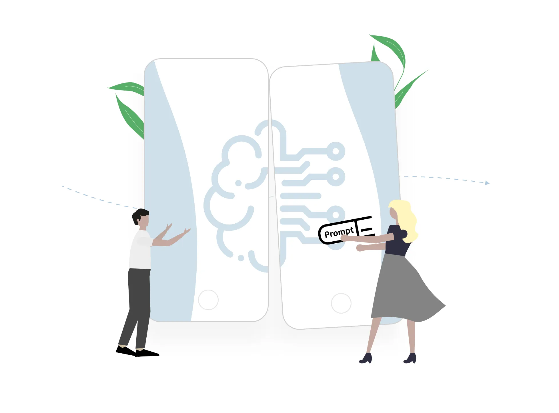 Illustration von zwei Smartphones und zwei Menschen