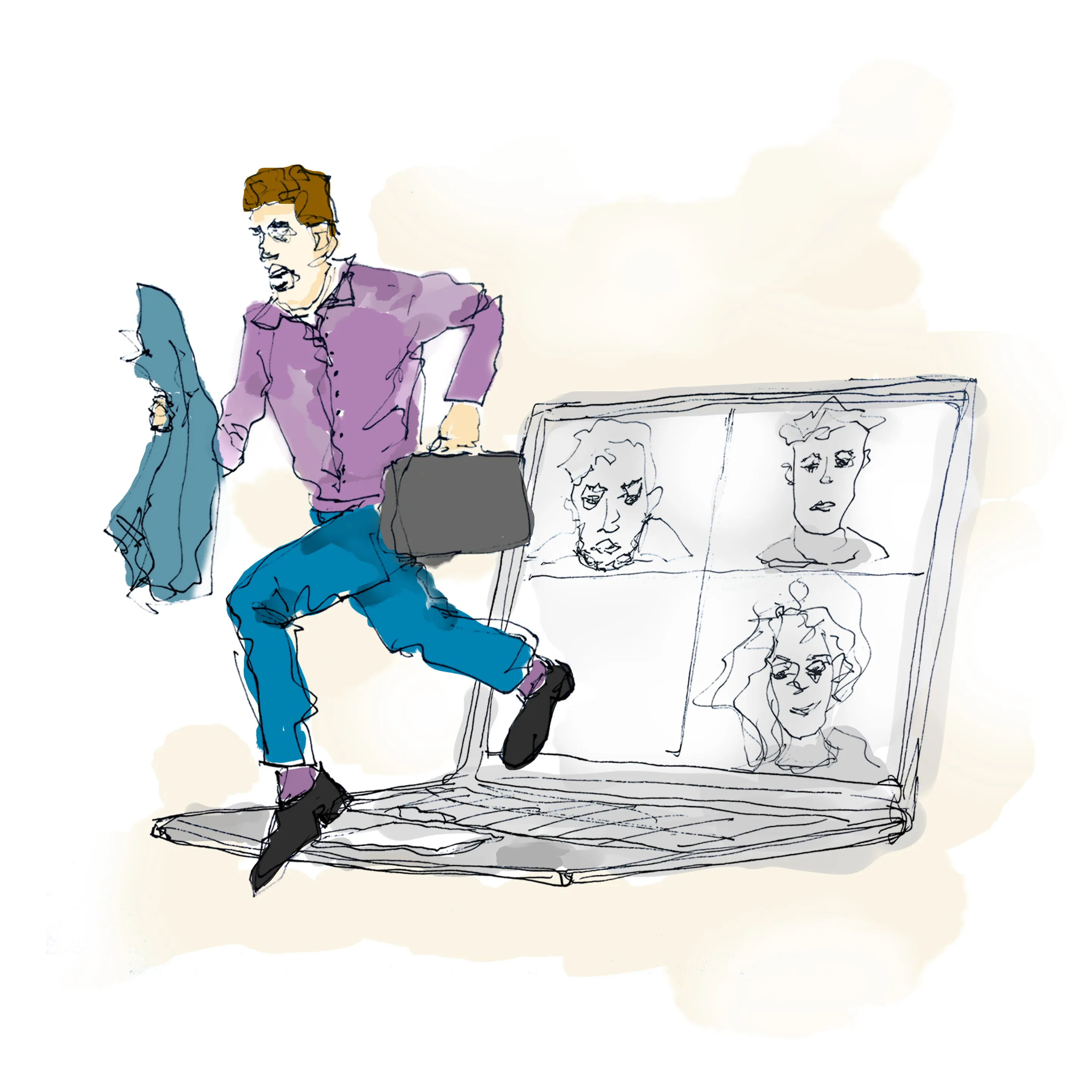 Illustration eines Kollegen, der zurück ins Office geht