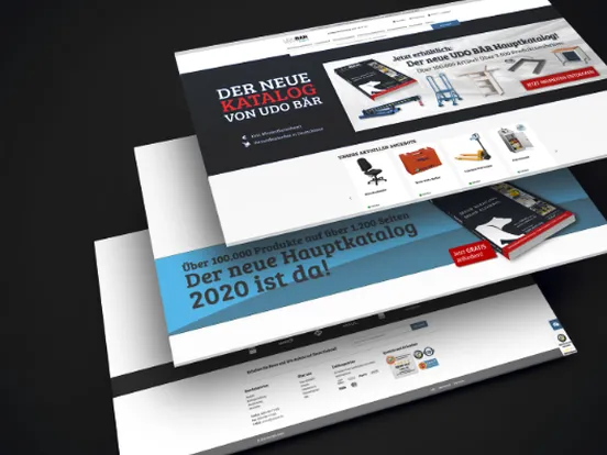 Seitenansichten des UDOBÄR-Shops mit der Ankündigung des Hauptkatalogs 2020