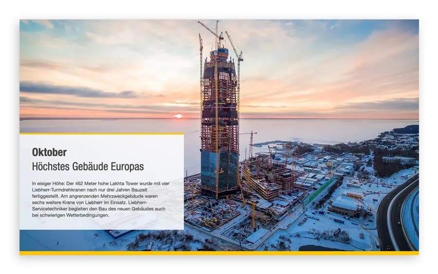 Das höchste Gebäude der Welt auf der Liebherr Website