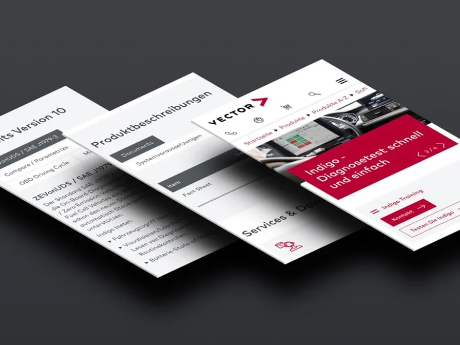 Mehrere Smartphone-Ansichten von Vector-Produktseiten