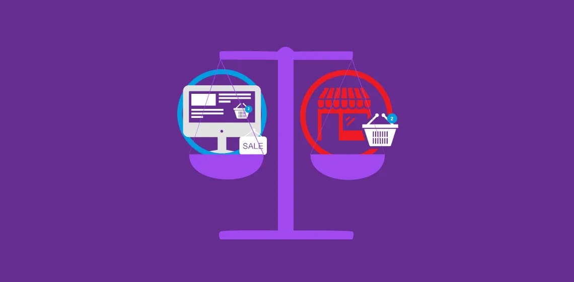 Infografik für den Vergleich von eCommerce und stationärem Handel in Bezug auf die Trends im B2B Bereich