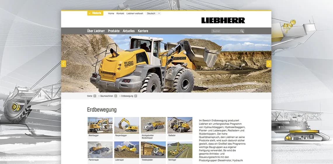 Screenshot der neuen B2B-Spartenwebsite von Liebherr