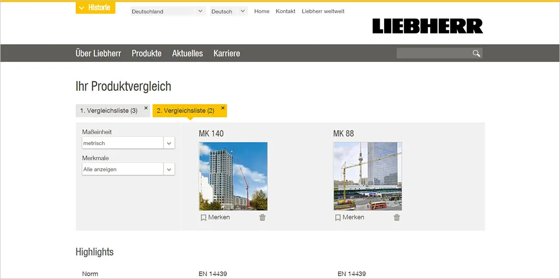Krane im Liebherr-Produktvergleich