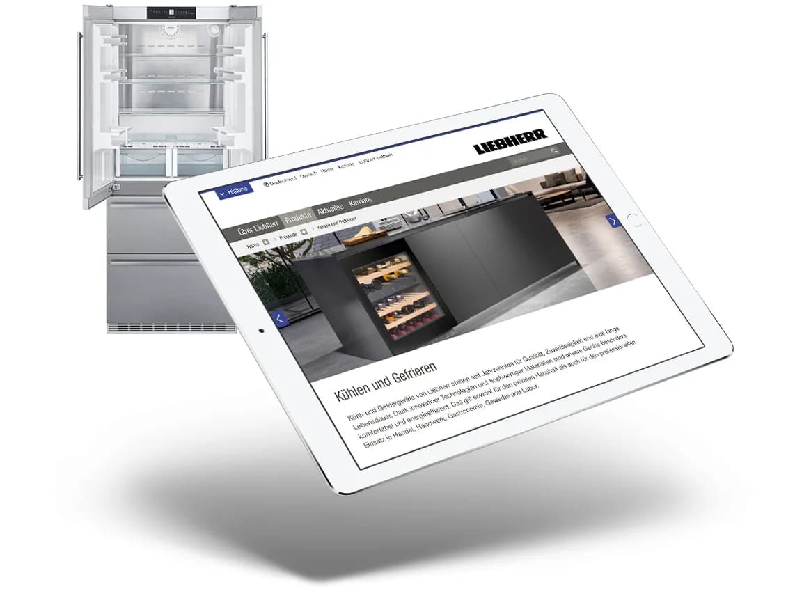 Liebherr Hausgeräte Website auf dem Tablet