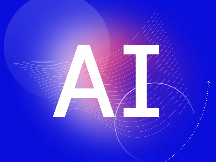 Symbolgrafik: Schriftzug AI auf blauem Hintergrund
