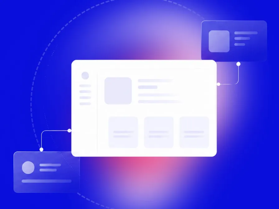 Symbolgrafik: Webseiten-Layout mit Karten und Dialogfenstern