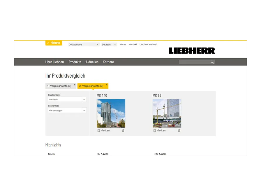 Krane im Liebherr-Produktvergleich