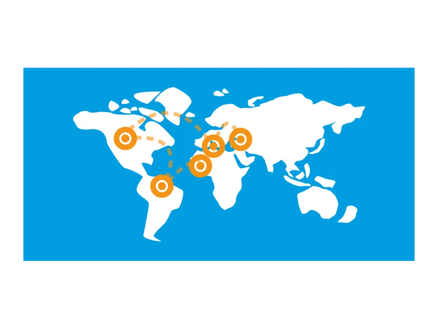 Grafische Darstellung eines international ausgerichteten B2B Unternehmens auf einer Weltkarte