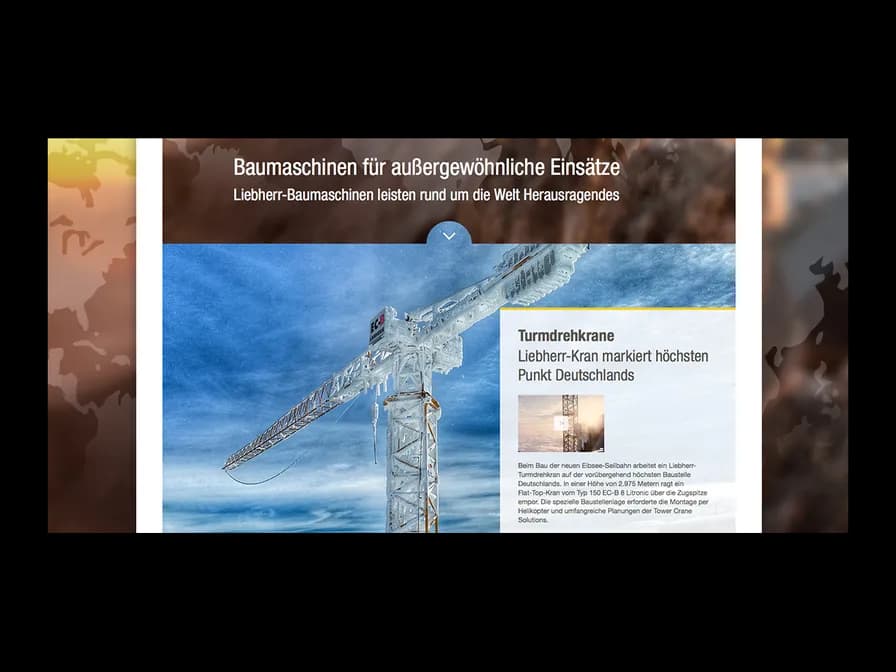 Screenshot des Storytelling auf der neuen Liebherr-Website