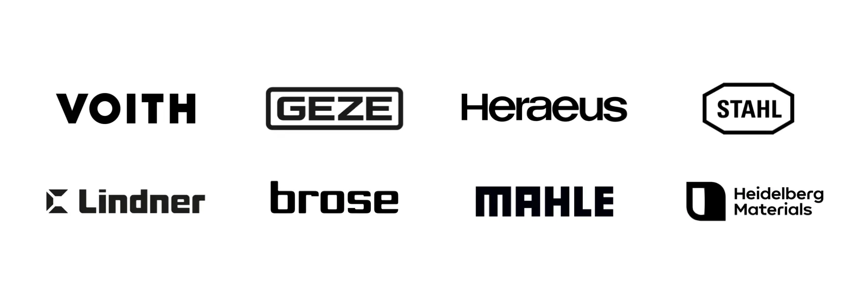 Logos von Voith, GEZE, Heraeus, Stahl und anderen
