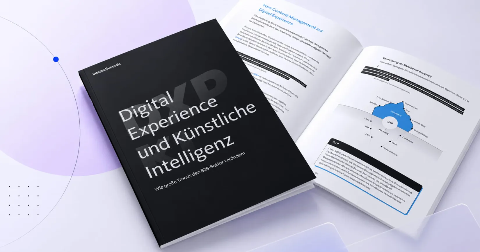 A book titled "Digital Experience und Künstliche Intelligenz" with an open page showing charts and text on a light background.