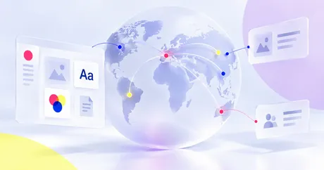 A stylized globe with digital interfaces and colorful lines connecting various locations, symbolizing global communication and connectivity.