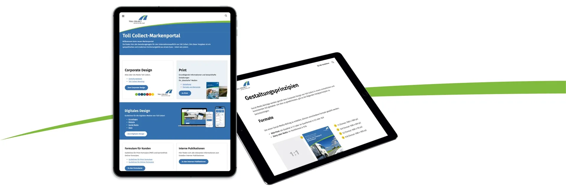 Laptop und Smartphone mit Website-Inhalten von Toll Collect zur Gebärdensprache und Leichter Sprache im barrierefreien Webdesign.