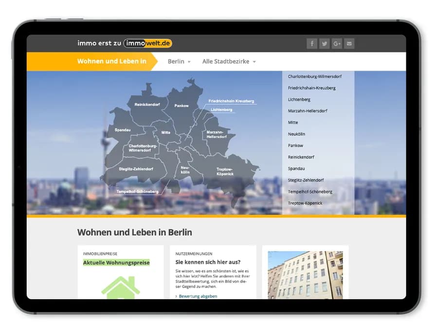 Ausschnitt des optimierten Informationsportal von immowelt