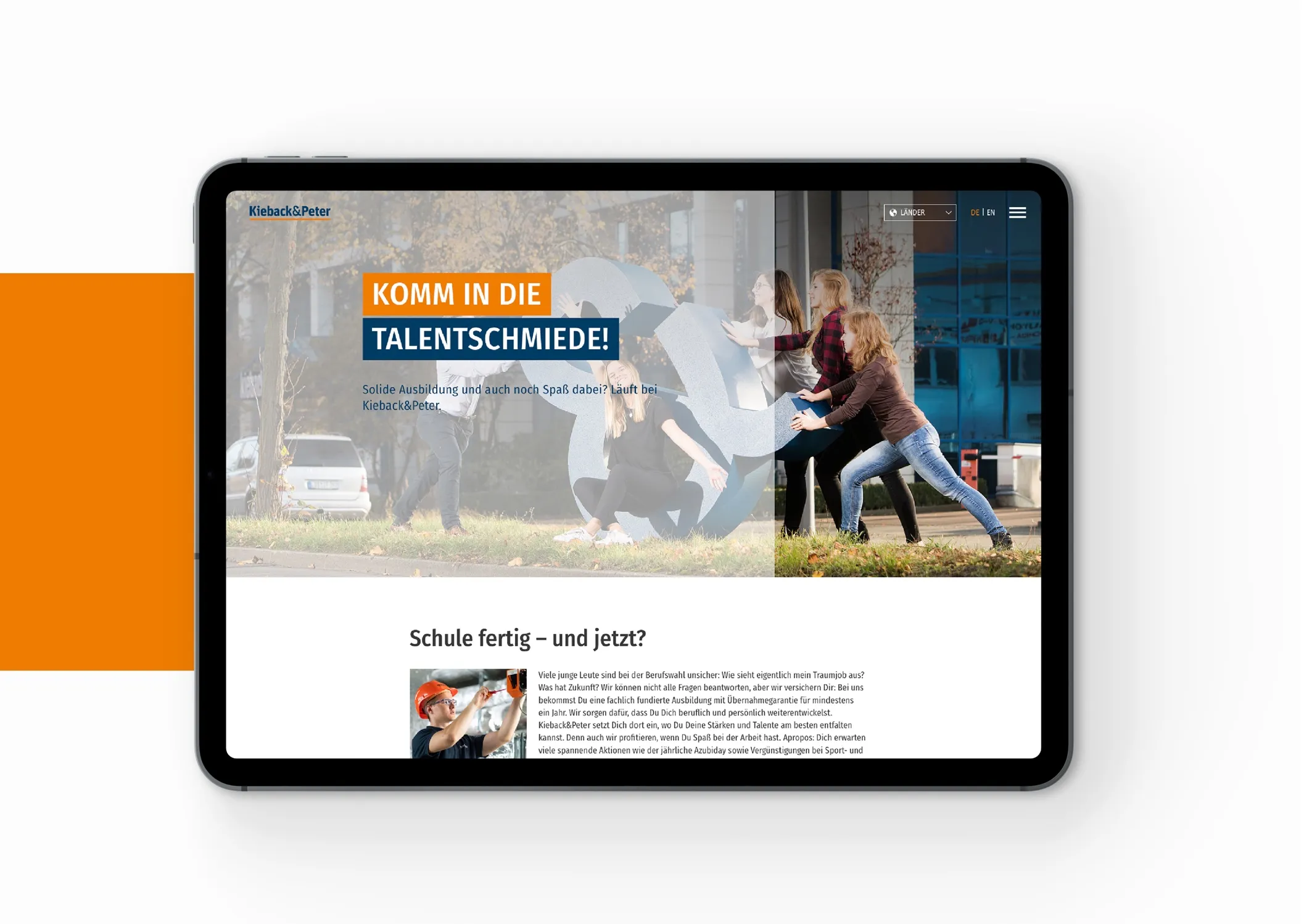 Elemente aus dem Karrierebereich der Kieback&Peter Website