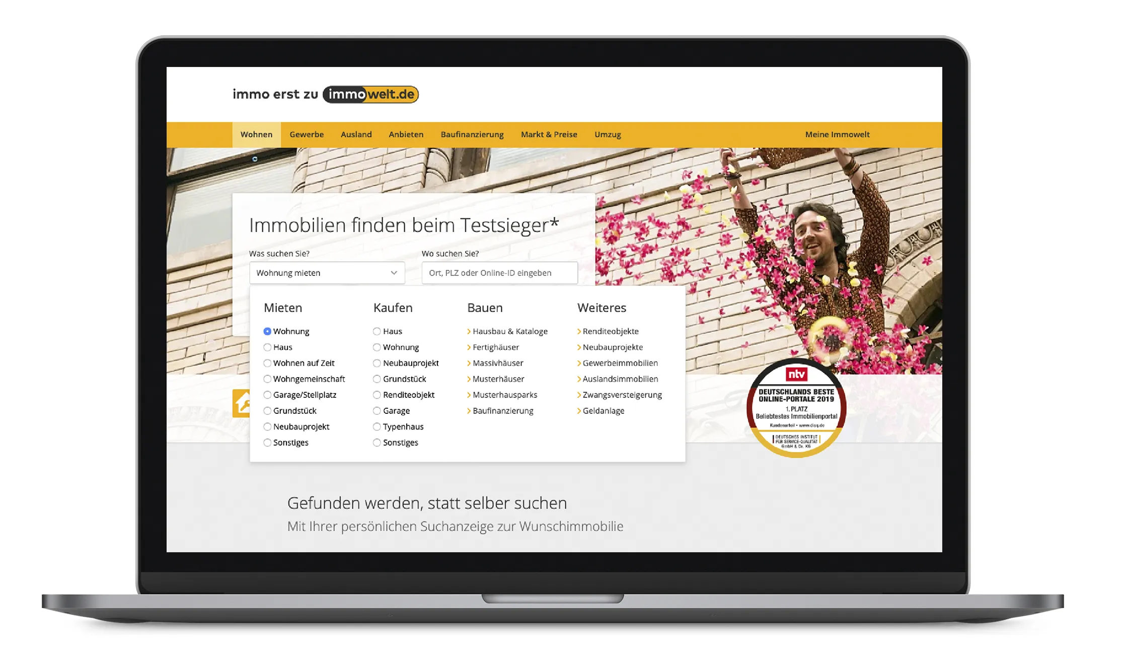 Ausschnitt der technisch ausgereiften Suche von immowelt.de