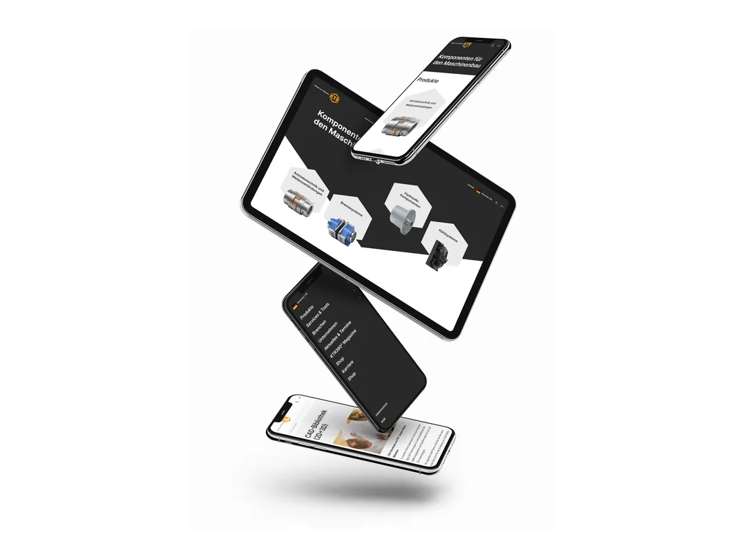 Mock-Up verschiedener Geräte, die die neue Website von ktr.com anzeigen