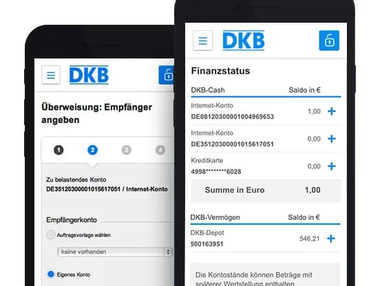 Mobile Ansicht der DKB-Website auf zwei Smartphones