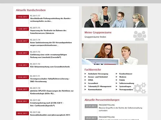 Startseite des Mitgliederportals der GKV-SV Website, dem Extranet