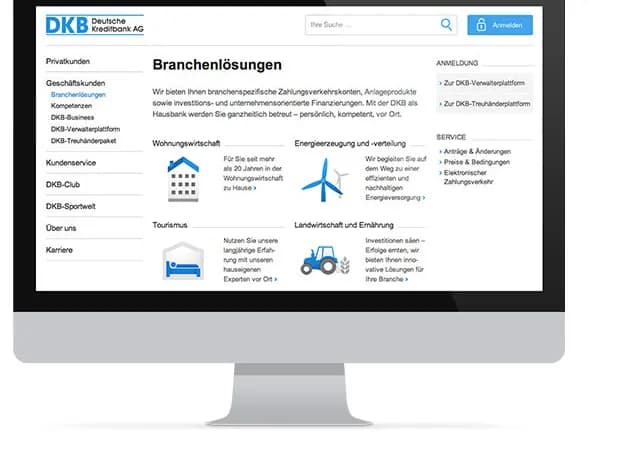 Ausschnitt der DKB-Website zum Thema Branchenlösungen