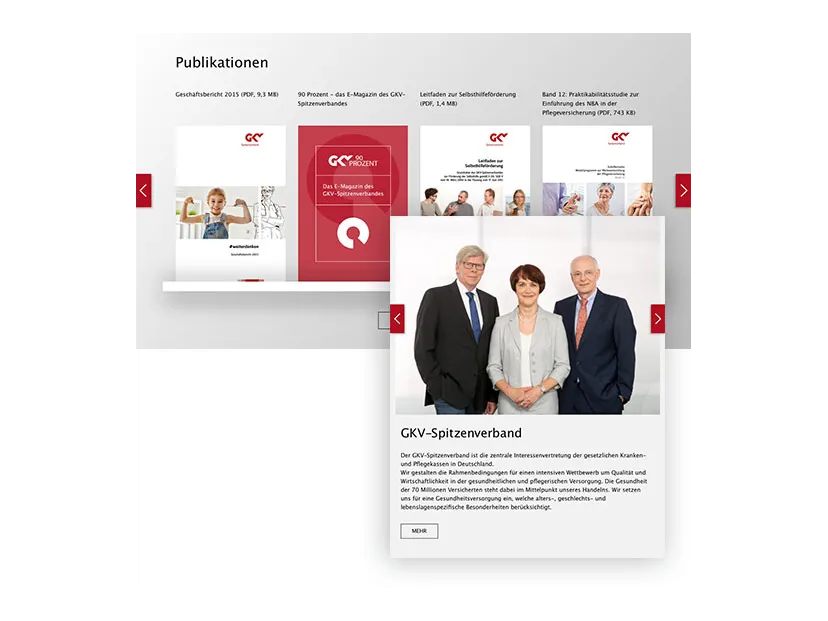 Publikationen und News auf Startseite Corporate Website GKV-SV